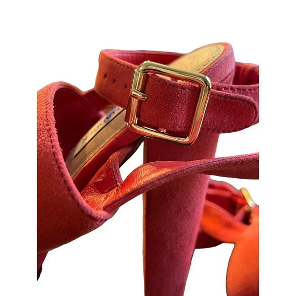 Steve Madden Dezzzy Suede Platform Open Toe Sandal‎ Color Red Orange Size 7.5 - Picture 7 of 9